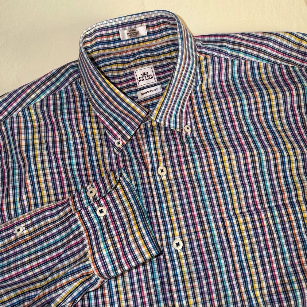 Peter Millar Multicolor Plaid Men's Shirt Long Sleeve Button Down Large